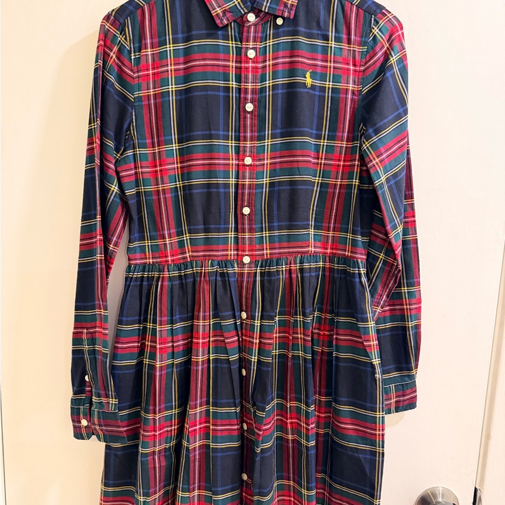 Polo by Ralph Lauren Navy, Red & Green Plaid Button-Front Kids Dress